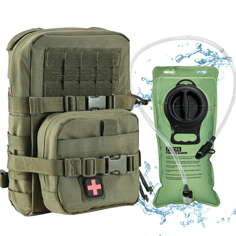 Mini Hydration Bag Tactical 2 In 1 Mini Hydration Pack Rip Away IFAK Medical Pouch 2L Water Bladder MOLLE Pouch Hunting Bag