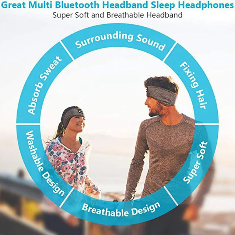 Wireless Bluetooth Headband Sleeping Headphones Sports Earphone Music Hat with Thin HD Stereo Speakers Eye Mask for Side Sleeper