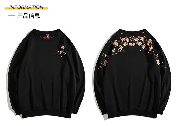 Floral Embroidery Unisex Pullovers Sweatshirt For Men Loose Fit Autumn Quality Cotton Fashion Casual Oversized Luxury Pull Homme