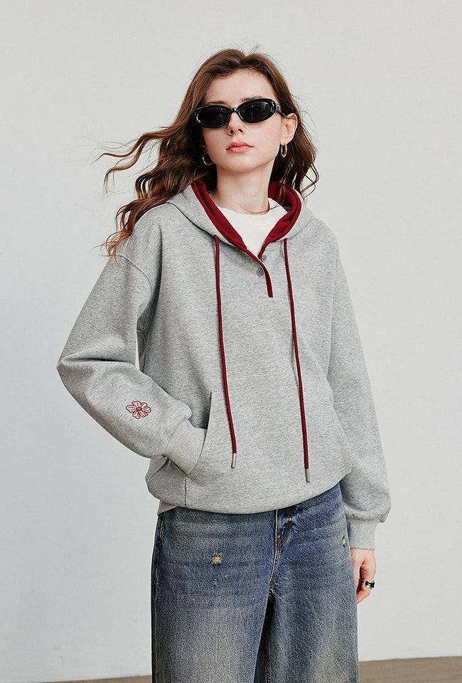 TOYOUTH Women Hoodies Sweatshirt 2025 Autumn New Contrasting Color Embroidery Splicing Hooded Pullover Tops