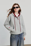 TOYOUTH Women Hoodies Sweatshirt 2025 Autumn New Contrasting Color Embroidery Splicing Hooded Pullover Tops