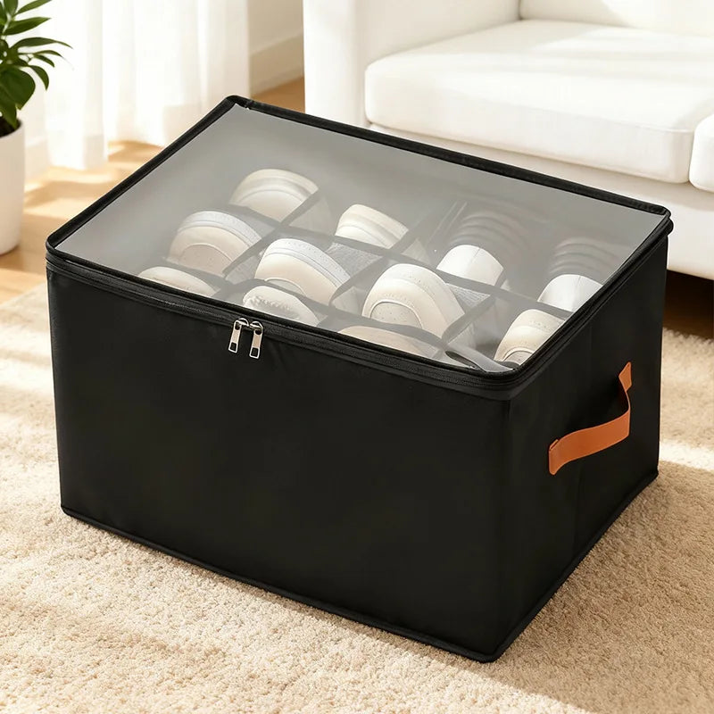Foldable Shoes Storage Organizer 12 Grids Visible Jeans Clothes Storage Boxes Dust-proof Closet Shoe Storage Containers