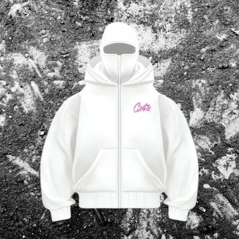 Men's Balaclava Zip Hoodie with Face Mask Winter Warm Zipper Sweatshirt Oversized Hooded Sports Jacket for Outdoor Activities