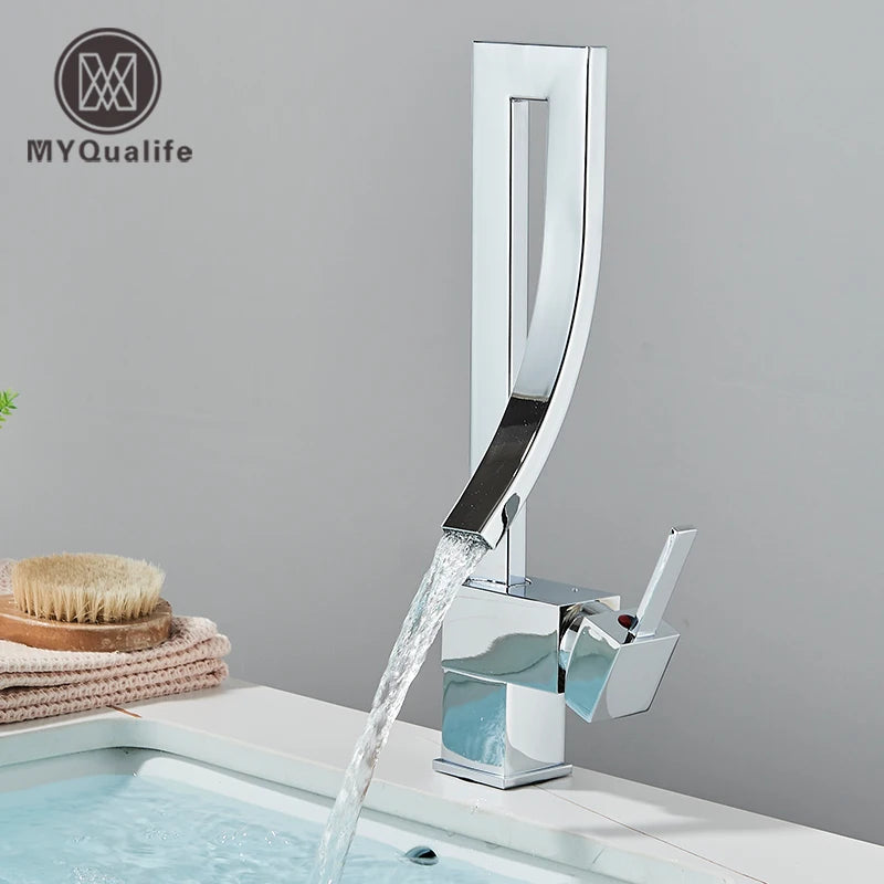 Bathroom Basin Faucet Brass Deck Mounted Mixer Taps Single Handle Single Hole Hot Cold Water Mixers Tap
