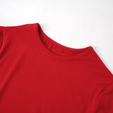 Shestyle Red Asymmetrical Ruffles T-Shirts Women Iron Shape Crew Neck Autumn Glowing Flare Sleeve Crop Tops New Arrivals Tees