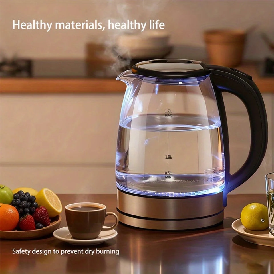 2L Glass Electric Kettle (67.6oz) – 1000W Fast Boiling with Anti-Dry Burn Tech for Kitchen & Dining