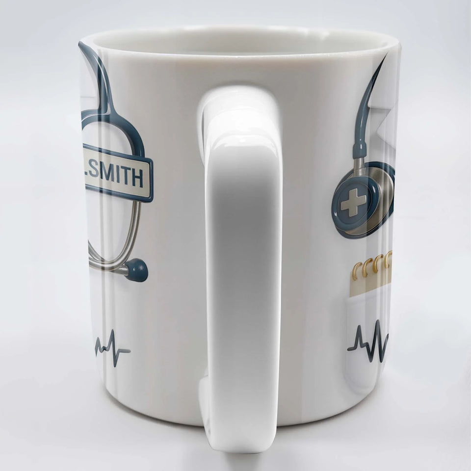 3D Stethoscope & Heartbeat Pattern - Personalized Doctor Name Gift for Medical Professionals,hospital office coffee mug