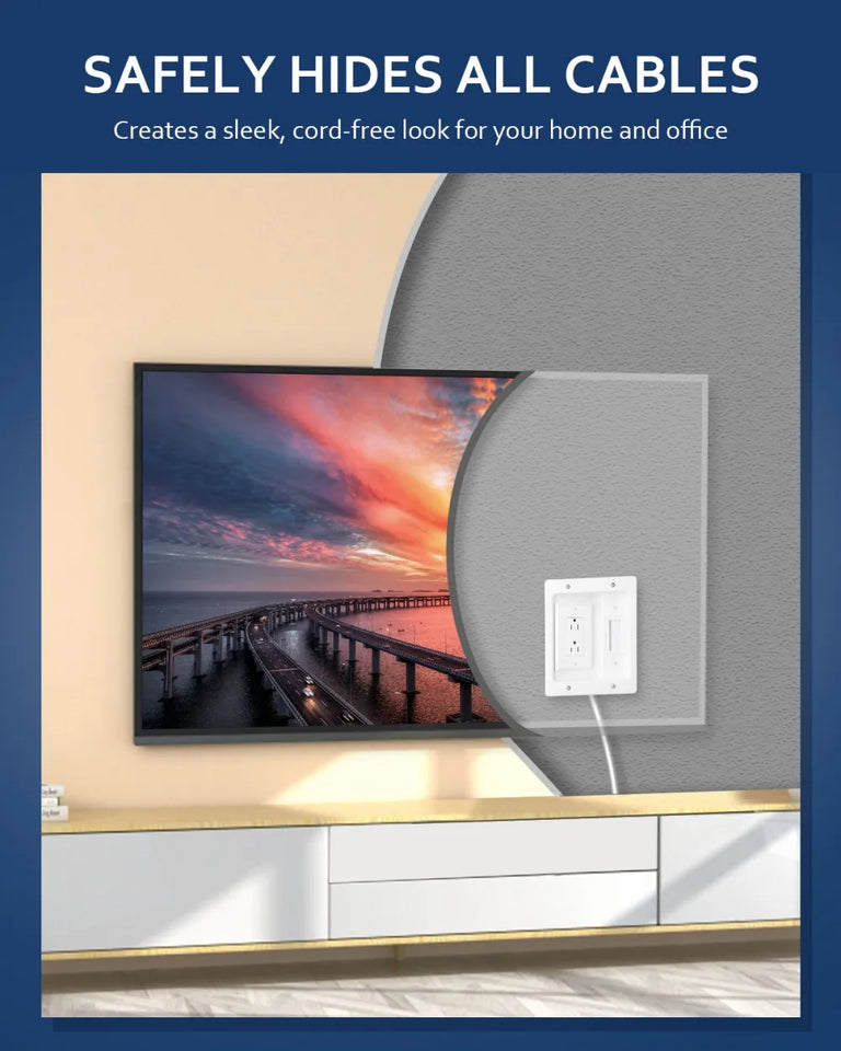 Awapow Recessed Outlet Box in Wall Cable Management Kit 15A 125V Hide TV Power Cables & Low Voltage Wires Behind the Wall White
