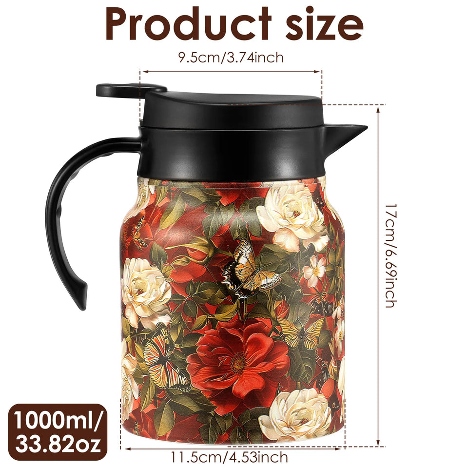 Vintage Floral Tea Thermos Stainless Steel Tea Kettle Drip-Proof Tea Pot With Tea Infuser Mini Thermo Coffee Pot Home Teaware