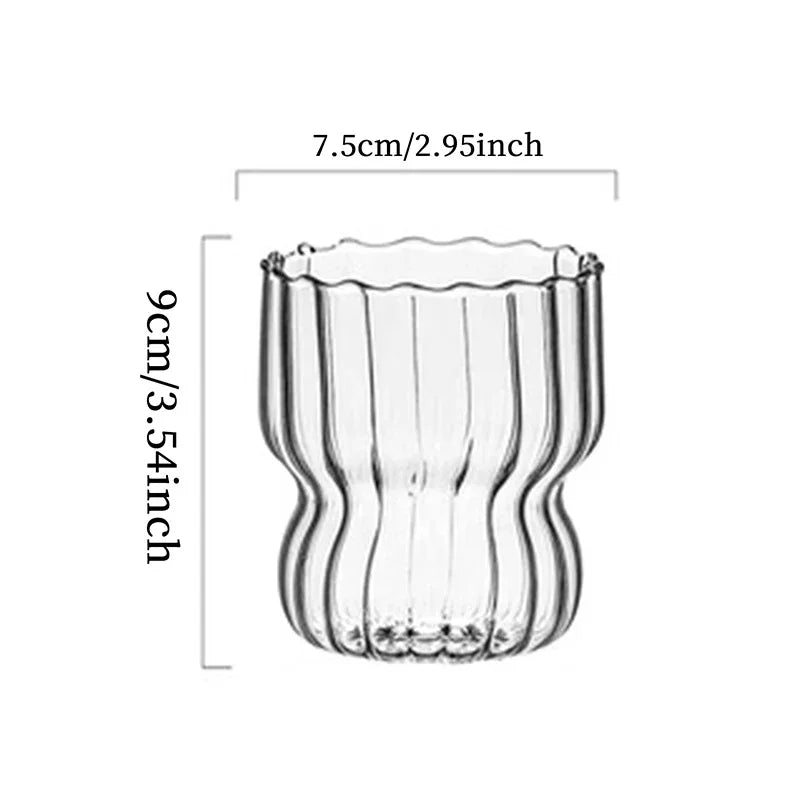 250ML Ins Iced Milk Coffee Glass Cups Ribbed Drinking Glasses Glassware for Cocktail Beer Soda Juice Home Bar Party Gift