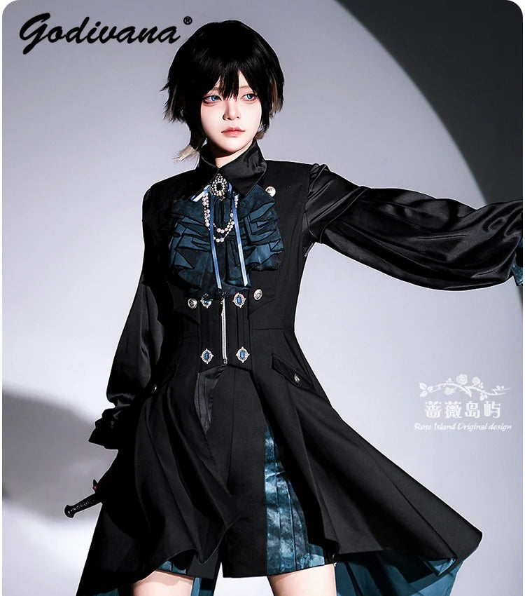 Original Dark Goth Prince Clothing Set New Spring Summer Women's Cool Black Shirt Irregular Vest Shorts 3 Piece Suit Outfits