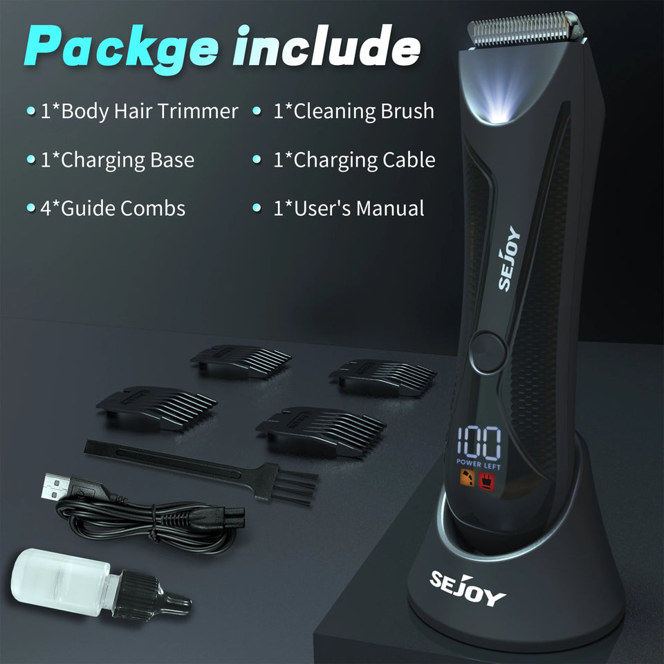 Sejoy Shaver for Men Ball Trimmer for Groin Pubic Grooming Body Hair Trimmer Replaceable Ceramic Blade Heads Electric Razor