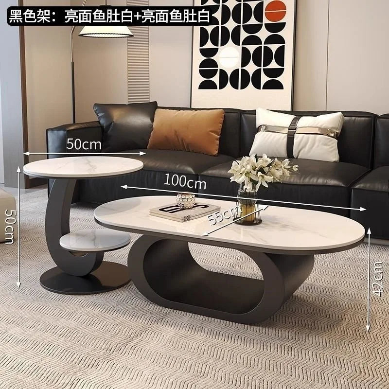 Italian minimalist new rock slab coffee table living room home simple modern high-end combination light luxury oval tea table