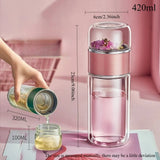 420ML Tea Cup Easy To Clean Glass Tea Cup with Double-layer Tea Infuser Tea Infuser Water Cup Suitable for Office Outdoor Travel