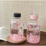 Kawaii Water Bottle Aesthetic Tumbler For Ice Coffee Juice Tea Cute Bowknot Plastic Cups With Straw Lid Portable Drinking Bottle