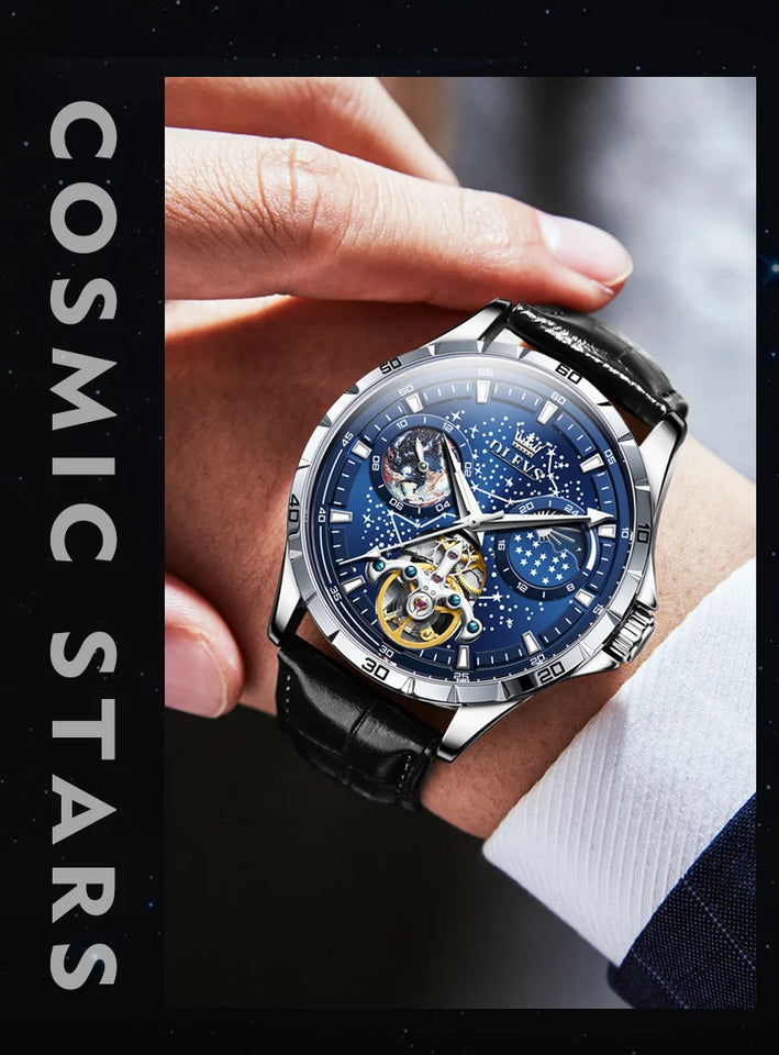 OLEVS 6689 Original Brand Men's Watches Starry Sky Disk Waterproof Luminous Automatic Mechanical Wristwatch Moon Phase Man Watch