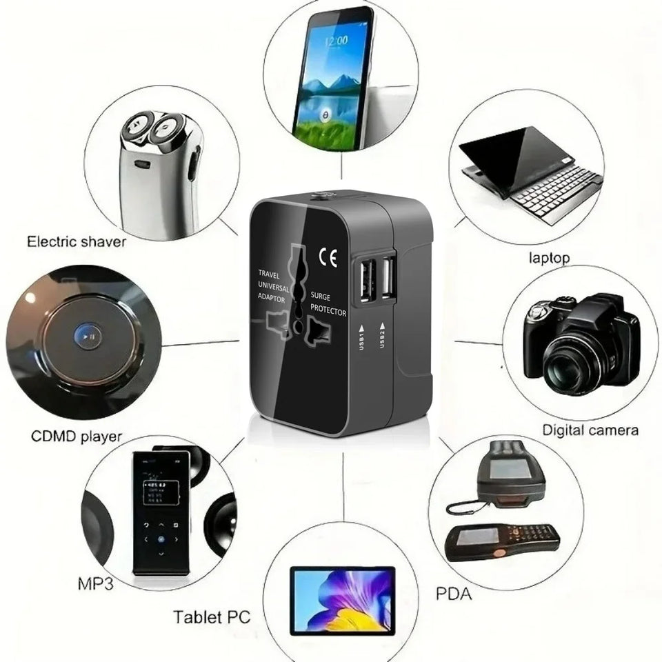 Universal Travel Adapter EU UK US AU AC Power Charger Adapter Global Conversion Plug Dual USB PD Port Travel Conversion Socket