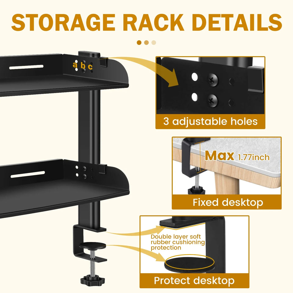 2 Tiers Stainlees Steel Storage rack Clamp-on Desktop Shelf for home storage holder office booksheelf sundries  Organizer
