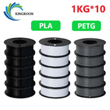 KINGROON 10KG PLA/PETG Filament 1.75mm Black White Gray 3D Printer Filament No Bubbles Plastic 10 Rolls Wholesale