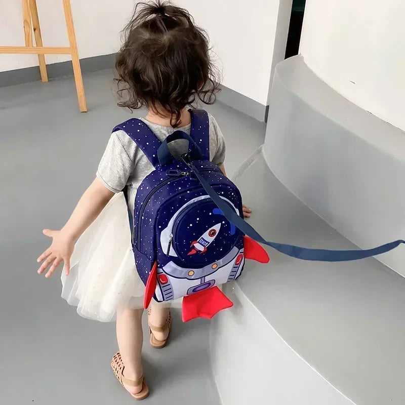 Childrens Anti Slip Backpack 1-3Years Old Space Rocket Towing Rope Kindergarten Backpack Childrens Early Education Bag New Model