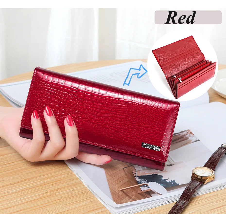 New Women Magnetic Hasp Wallet Genuine Leather Coin Purse Ladies Long Fashion Female Card Hold Money Bag AE501-1