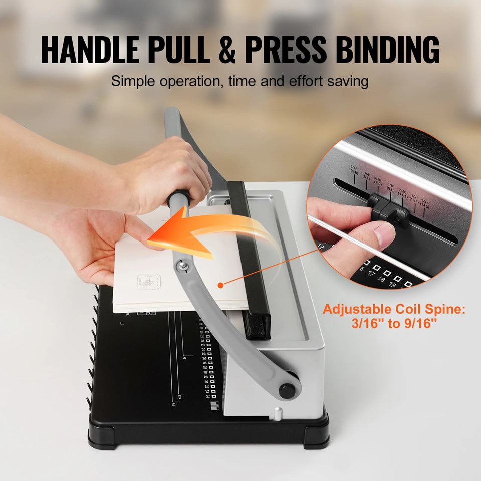 SucceBuy Coil Spiral Binding Machine Manual Book Maker 34-Holes Binding 120 Sheets Punch Binder w/ Adjustable Coil Binding Spine