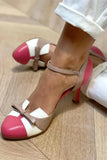 Summer High-heeled Sandals for Women's Fashion Color Blocking 40-43 Plus Buckle Strap Hollow Sandals Women Shoes