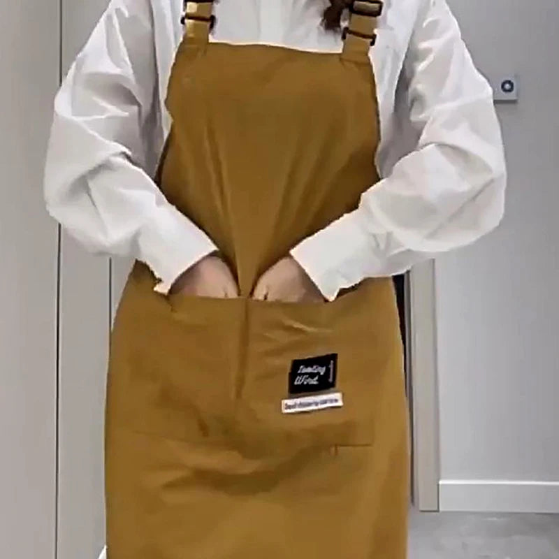 【Peace】Household Canvas Apron Oil-proof Can Wipe Hands Kitchen CookingMen Women Adult With Tool Pocket Fashion Coffee Over Apron
