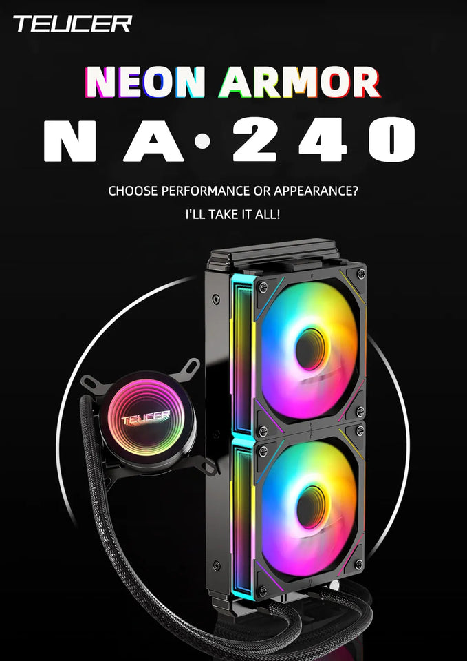 TEUCER NA-240 ARGB CPU Liquid Cooler LGA 2011 1700 1200 AM4 AM5 240mm Water Cooling Radiator Equipped with JM-1 Wireless Fan