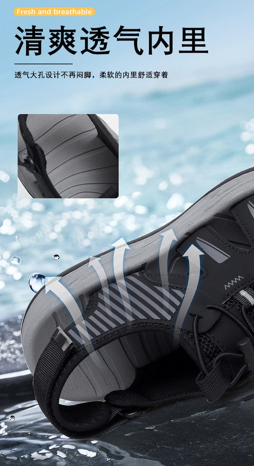Summer Men's Sandals Beach Shoes Handmade Breathable Design Wading Casual Beach Shoes Lightweight Soft Bottom Outdoor Sandals