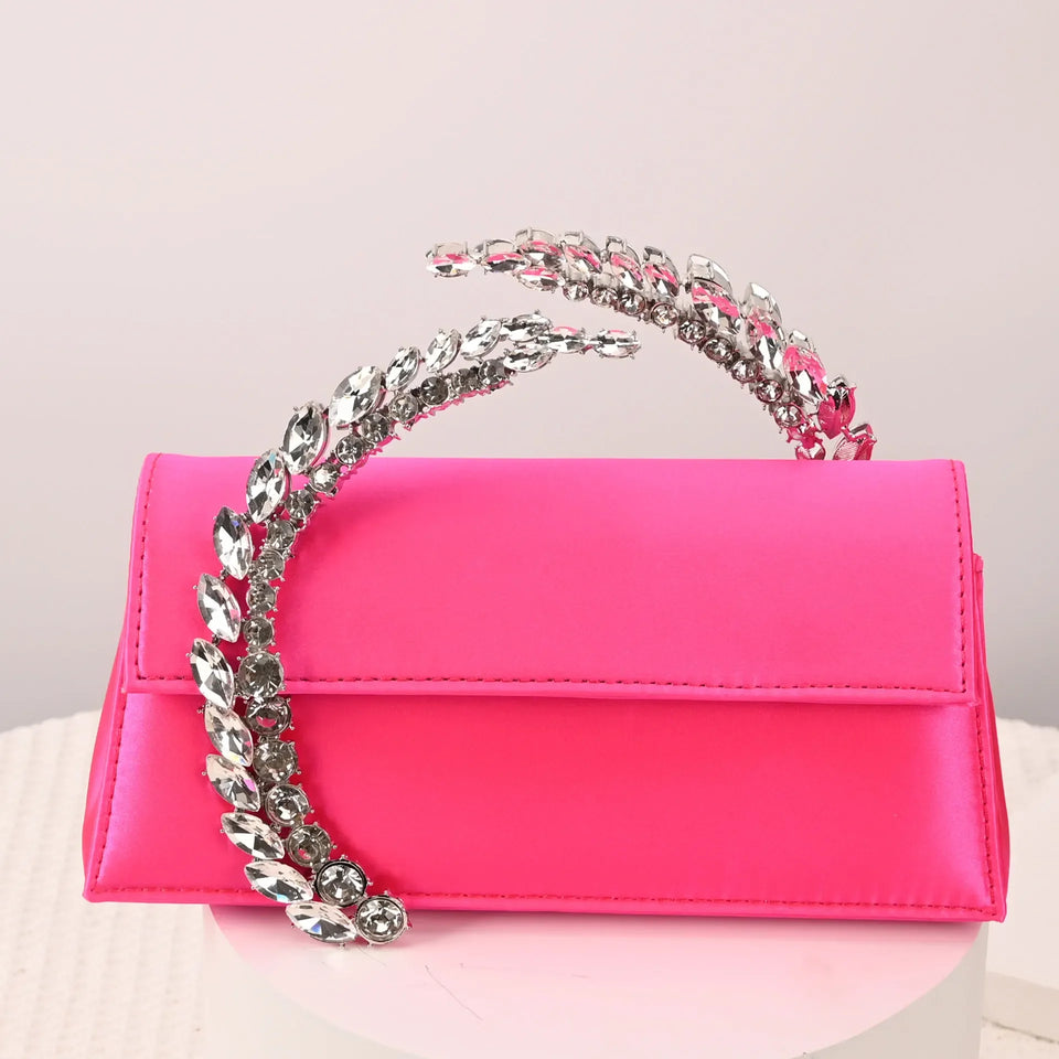 Luxury Diamond Evening Bag Clutch Satin Women Designer Handbags Crystal Silk Shoulder Crossbody Bags for Women Wedding Box Bag