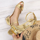 Summer plus size coarse heel sandals 2026 European and American fashion solid color flat bottomed low heel coarse heel sandals