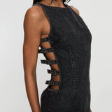 2025 Sexy American Y2K Washed Denim Lace-up Tank Dress Spring New Slim Fit Pencil Mini Skirt Streetwear Chic