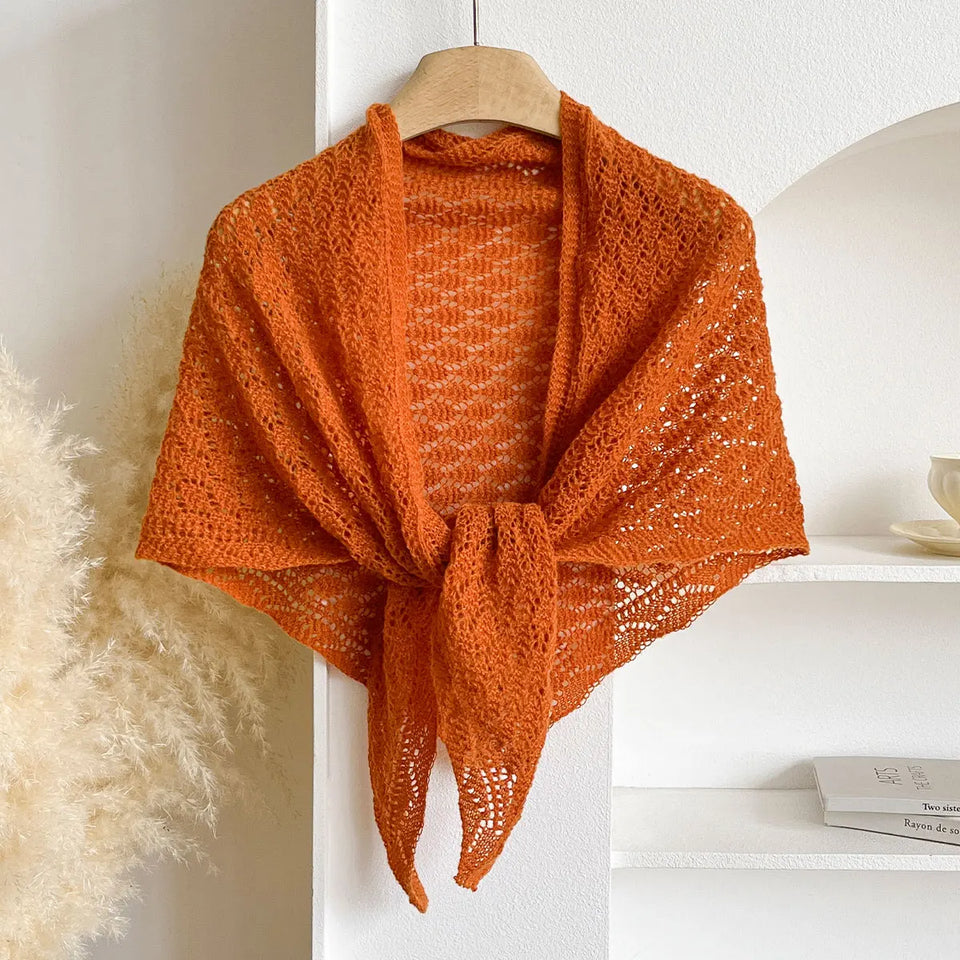 Korean Hollow Out Knitted Shawl Summer Air Conditioning Fake Collar Neck Guard Knit Thin Knotted Cape Shoulder Scarf For Women