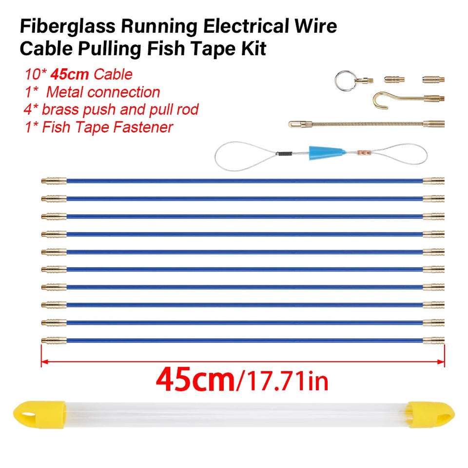 10Pcs Fiberglass Cable Push Puller Dia.4mm/3mm 33/45cm Running Cable Wire Kit Electrical Cable Wall Installing Rods Wiring Tool