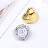 Rhinestone Mini Unisex Fashion Finger Watch Retro Roman Quartz Watch Rings for Women Men Elastic Strap Alloy Watches Jewelry
