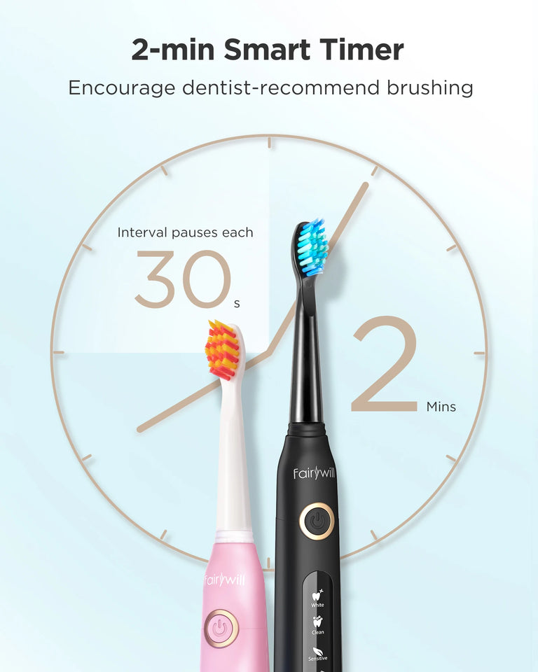 Fairywill Sonic Electric Toothbrush FW-D7 set USB Charge Toothbrushes case for Adult with tooth brush Heads 5 Mode Smart Time