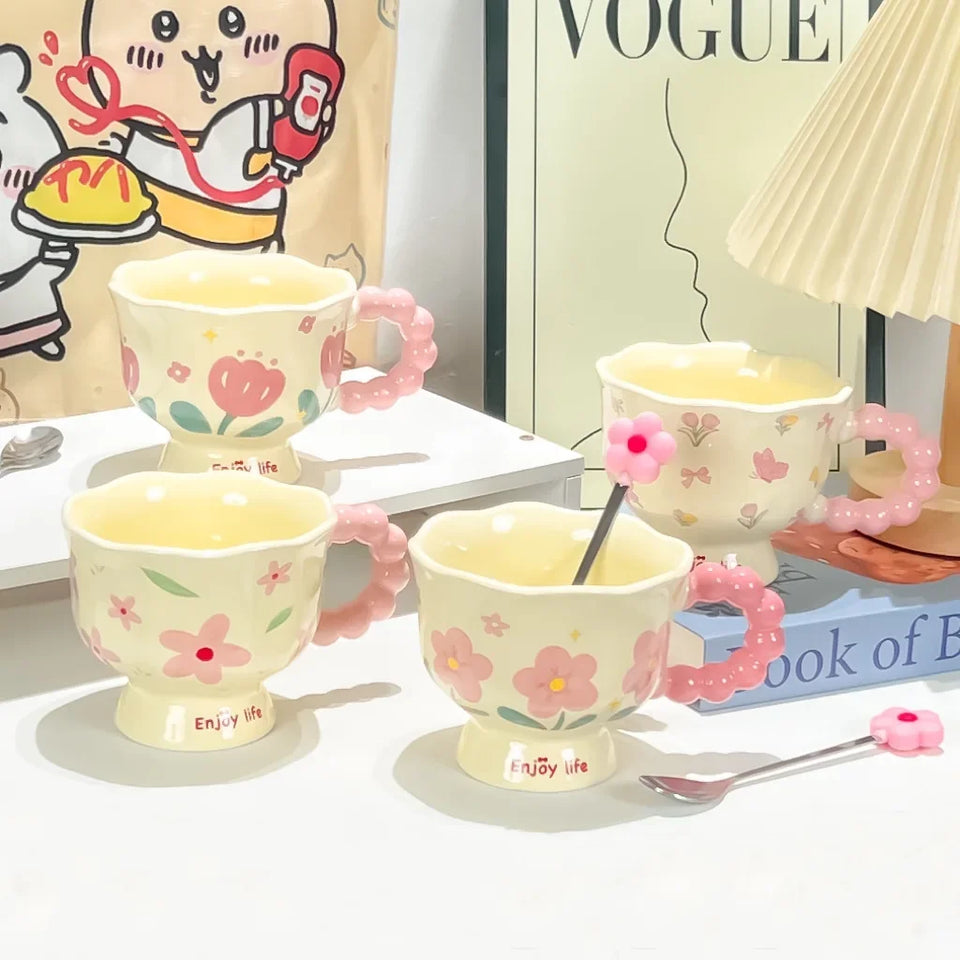 Girls Souvenir Coffee Mug Household Ceramic Cup High Quality Cup Mugs Coffee Miilk Cups Water Cup Birthday Gift Creative Flower