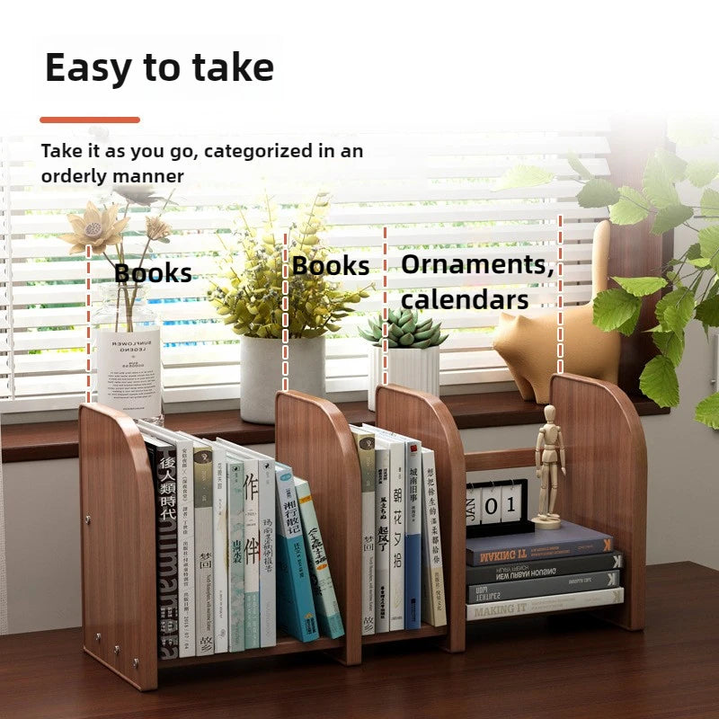 Solid wood bookshelf, desk shelf, desktop finishing, Nanzhu simple vertical table, small retractable storage shelf