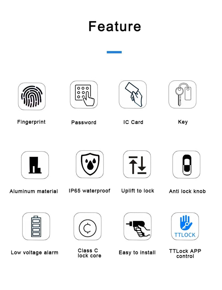 TTLock APP Waterproof Fingerprint Password Smart Lock For Outdoor Pull Push Sliding Aluminum Door 2885/ 3585/ 4585 /6085 Mortise