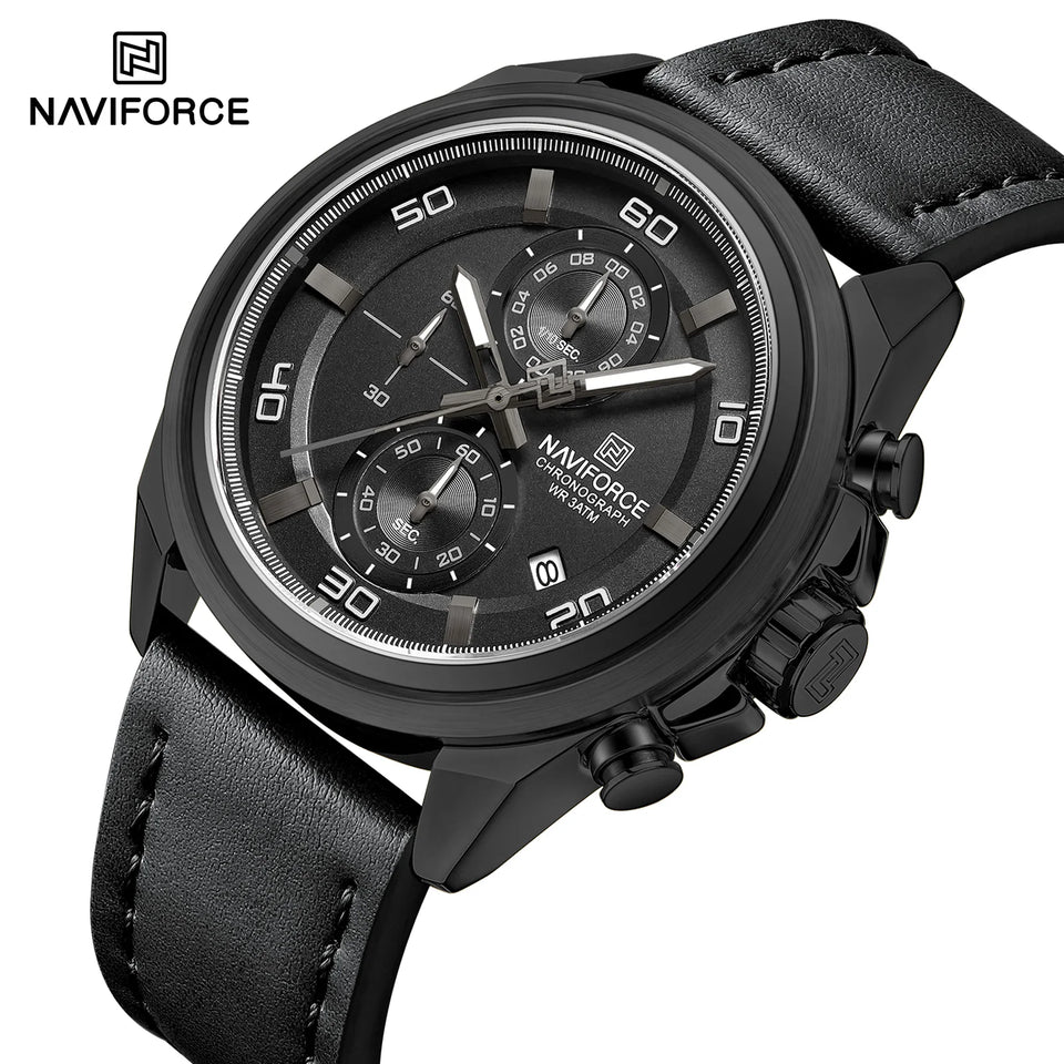 NAVIFORCE Waterproof Watches for Men Original Brand Luxury Leather Men's Quartz Wristwatch Fashion Military Chronograph Male