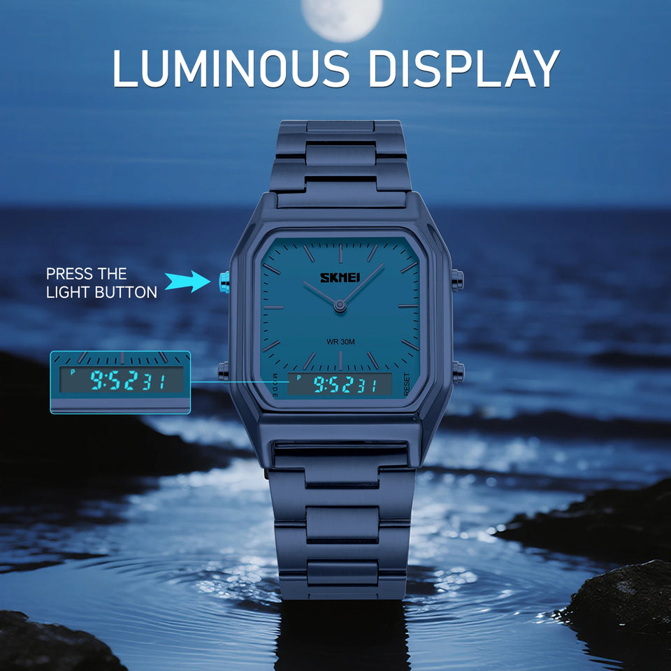 SKMEI Creative Dual Display Digital Electronics Watch Waterproof Quartz Watches For Men Women Students 3Time Luminous Wristwatch