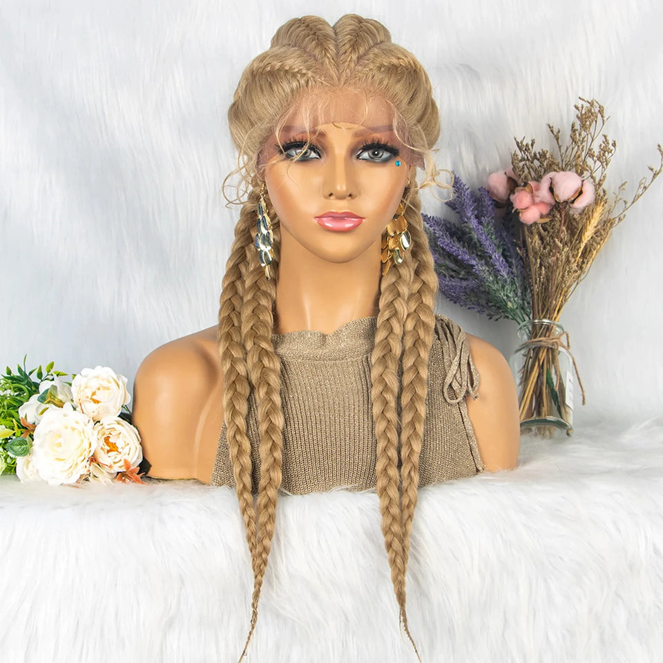 KIMA New Arrival 26 Inches Braided Wigs Synthetic Lace Front Hair Wig With Baby Hair for Black Women