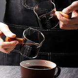 Small Measuring Cup With Scales, Wooden Handle Cup for Expresso Coffee, Milk & Sauce, Kitcken Utensil for Home & Cafe