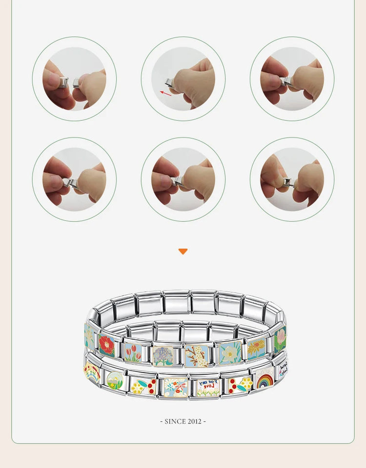 Hapiship 2025 Women's Fashion Mushroom Heart Planet Coffee Italian Charms Fit 9mm Stainless Steel Bracelet DIYJewelry Gift ZH037