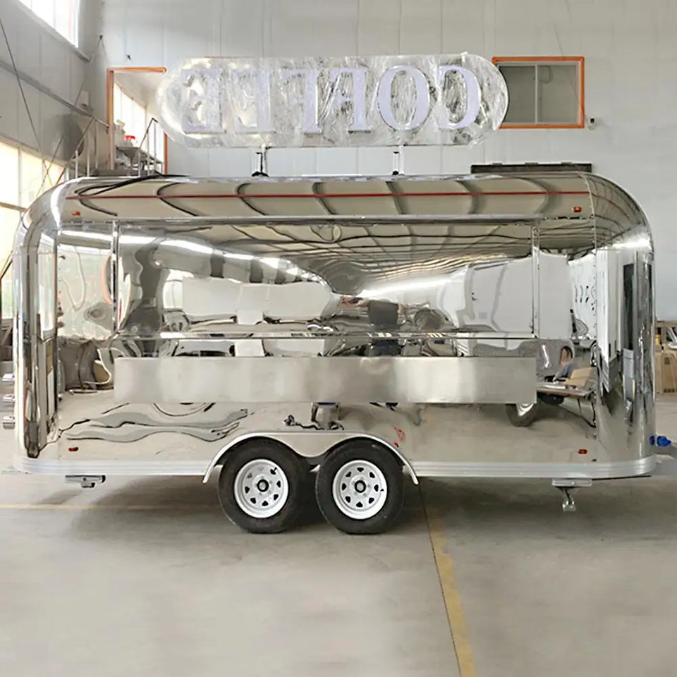 Customized Snacks Ice Cream Fast Food Truck Stainless Steel Trailer with Full Kitchen Hotdogs Candies Chips Business