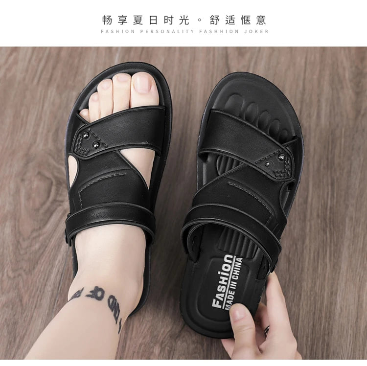 Summer Men's Sandals Leisure Beach Shoes Male Holiday Slippers Outdoor Retro Comfortable Casual Sandals leather Men Slippers