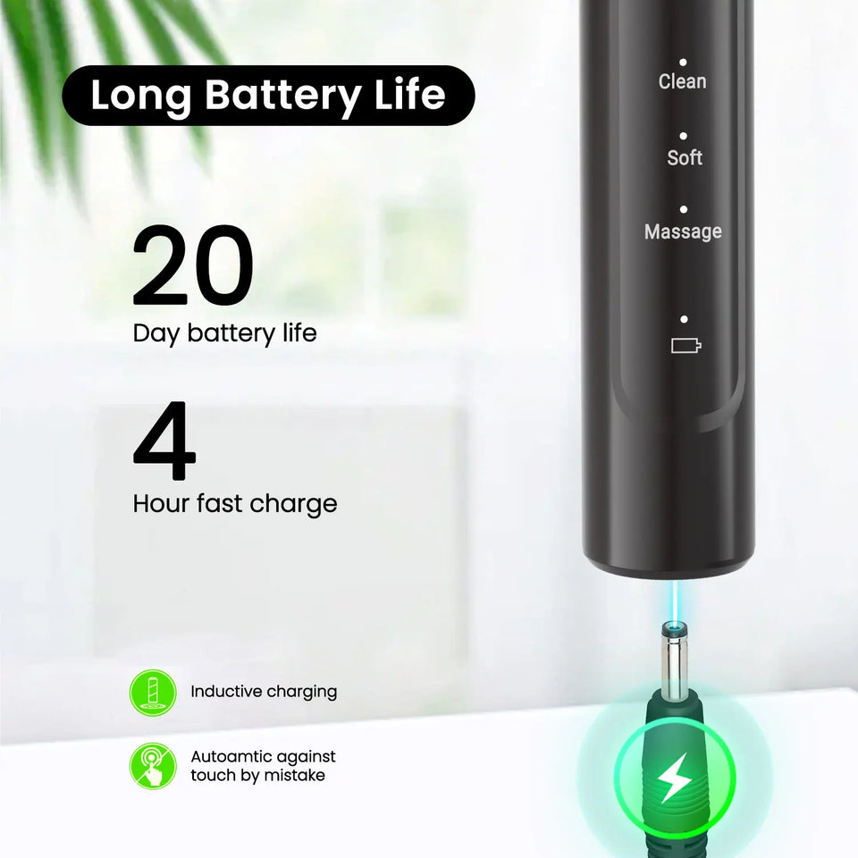 Fairywill Electric Toothbrush T2233Powerful Rotation Cleaning 4 Replacement Heads Rechargeable Sonic Toothbrush for Adults