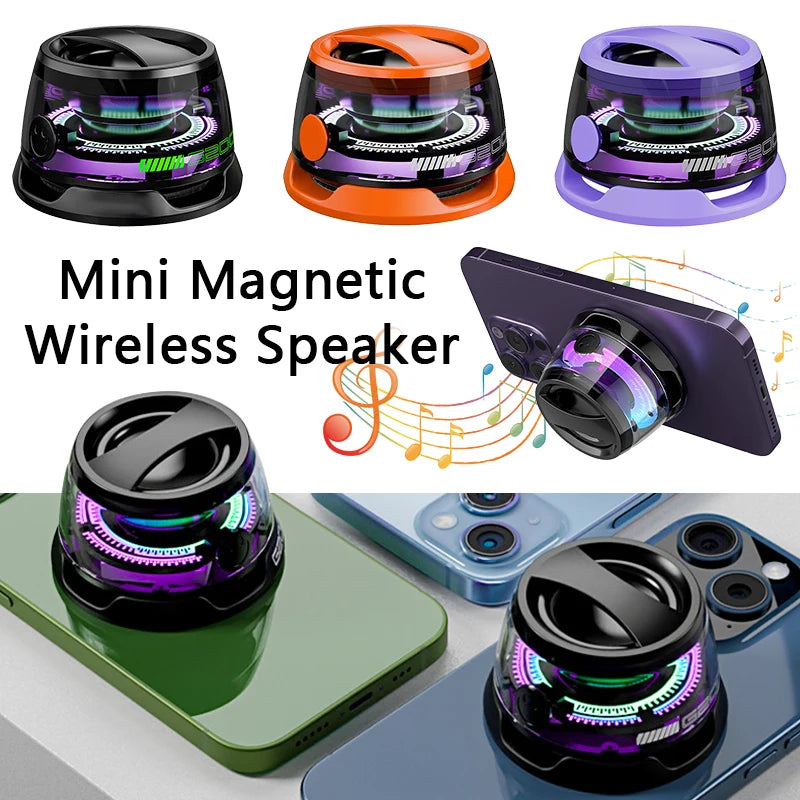 Magnetic Bluetooth Speaker BT5.3 Wireless Stereo Portable Mini Outdoor Speaker G200 RGB Light Magnetic Phone Stand for ios/Andro