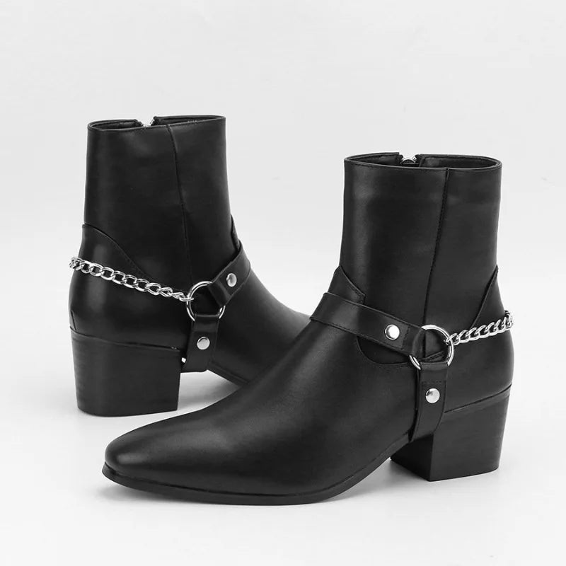 Fashion Men's Boots Designer Mid-Calf High Heel Boot 2025New Chelsea Boots Luxury Leather Boots for Men Big Size47 Botas Hombre